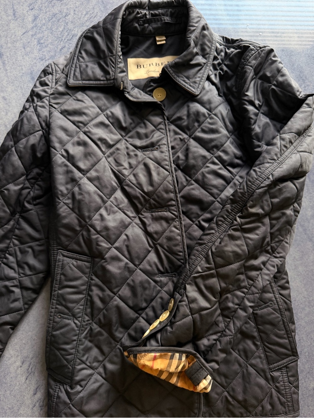 Burberry Navy Quilted Puffer Jacket Nova Check
